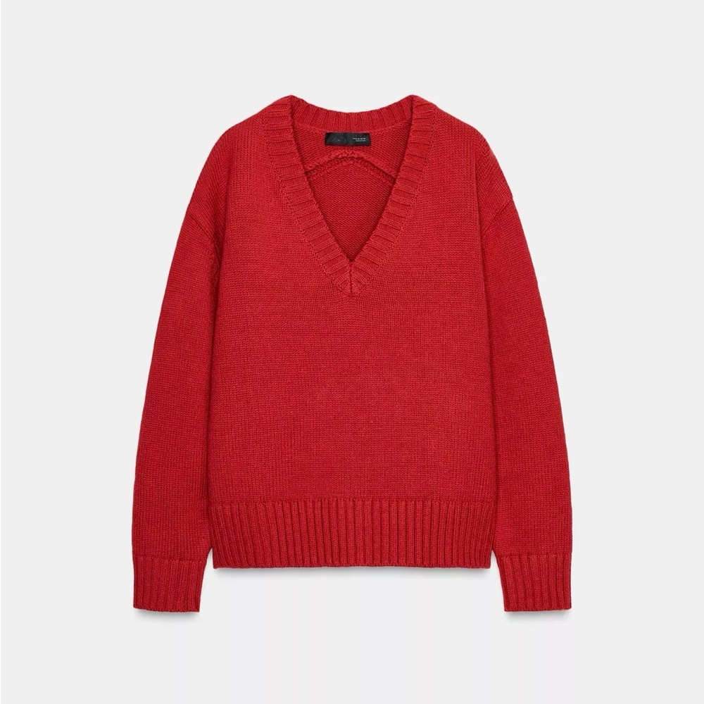 Zara Red V-Neck Sweater - Size Large
